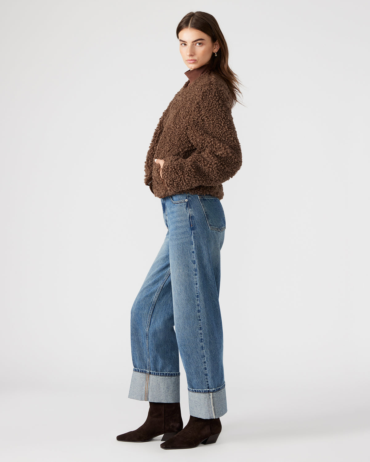 TEDDY Jacket Brown | Women's Collarless Sherpa Jacket