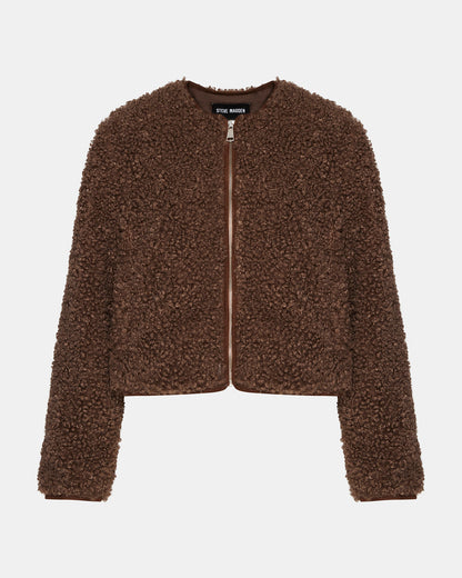 TEDDY Jacket Brown | Women's Collarless Sherpa Jacket