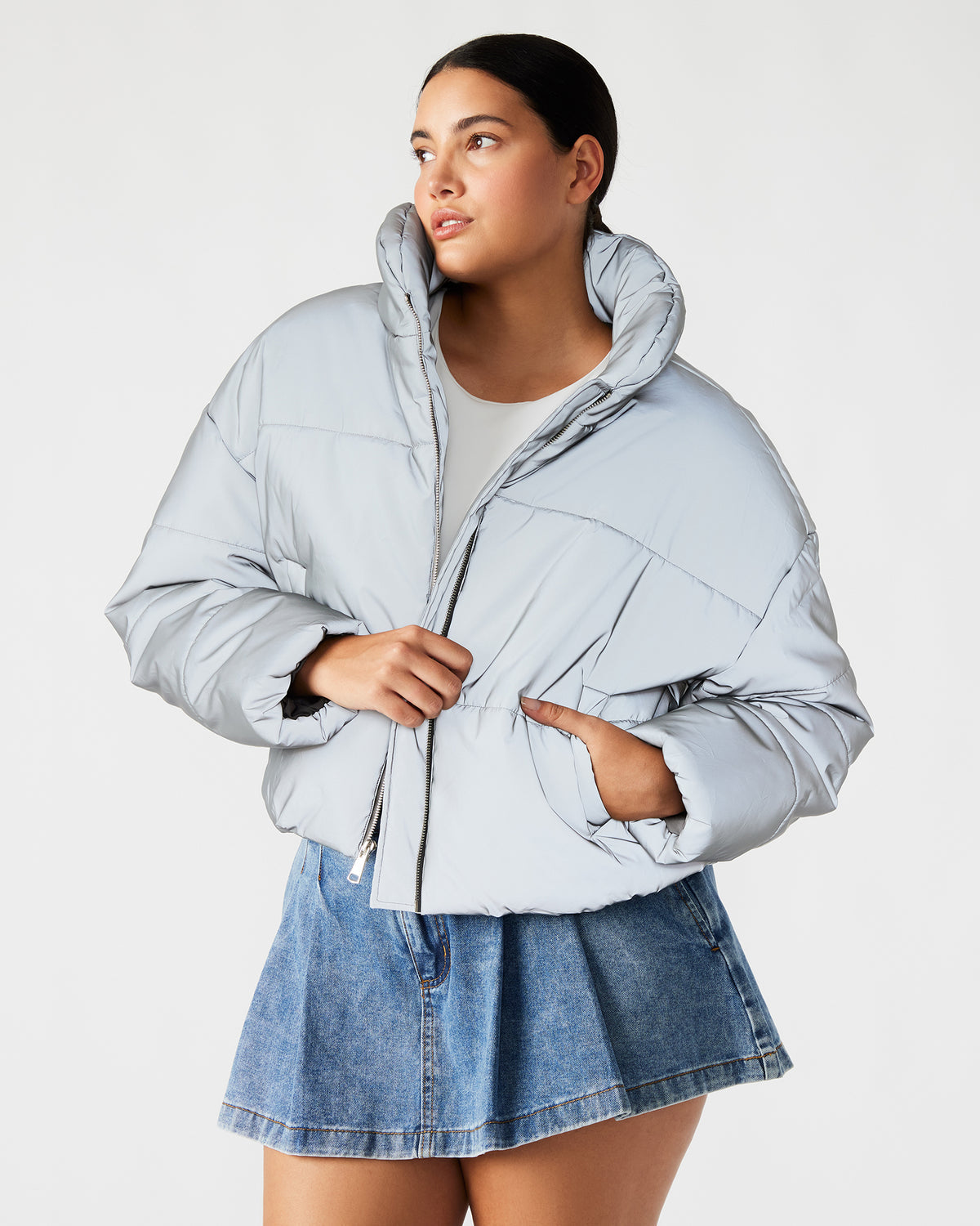 POLAR Jacket Silver | Women's Reflective Nylon Puffer Jacket