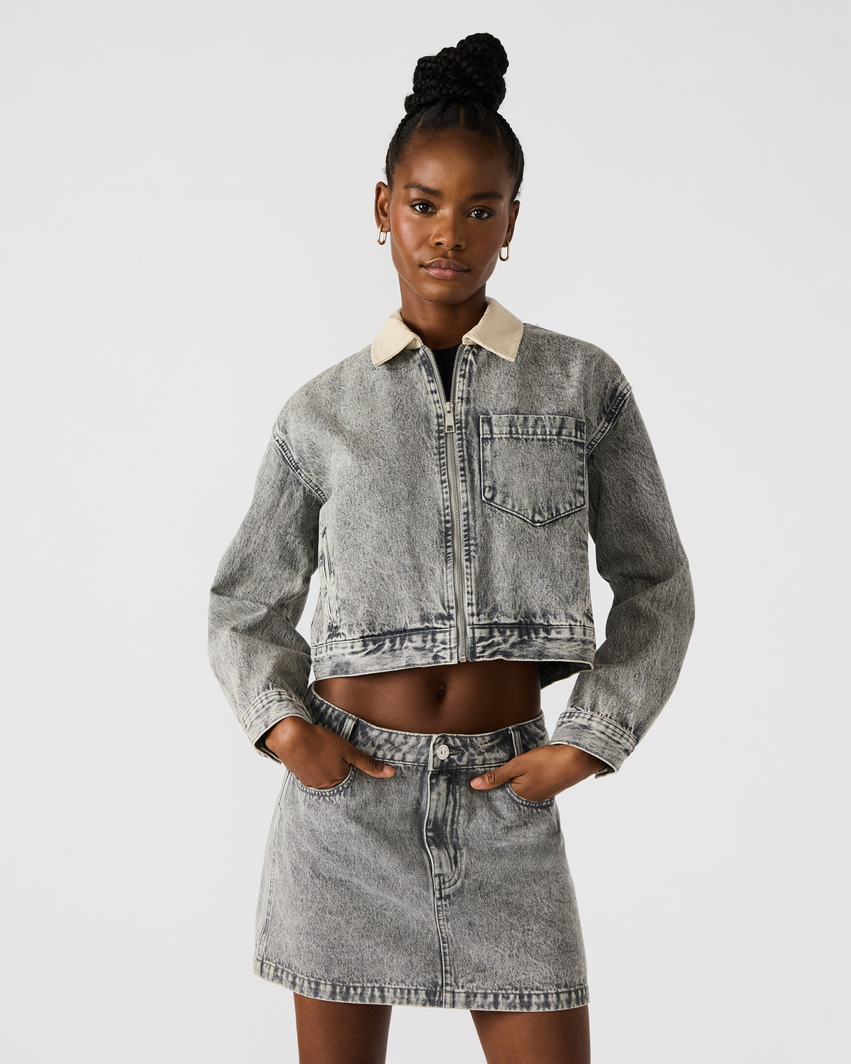 GLACIA Light Grey Women's Long-Sleeved Denim Jacket