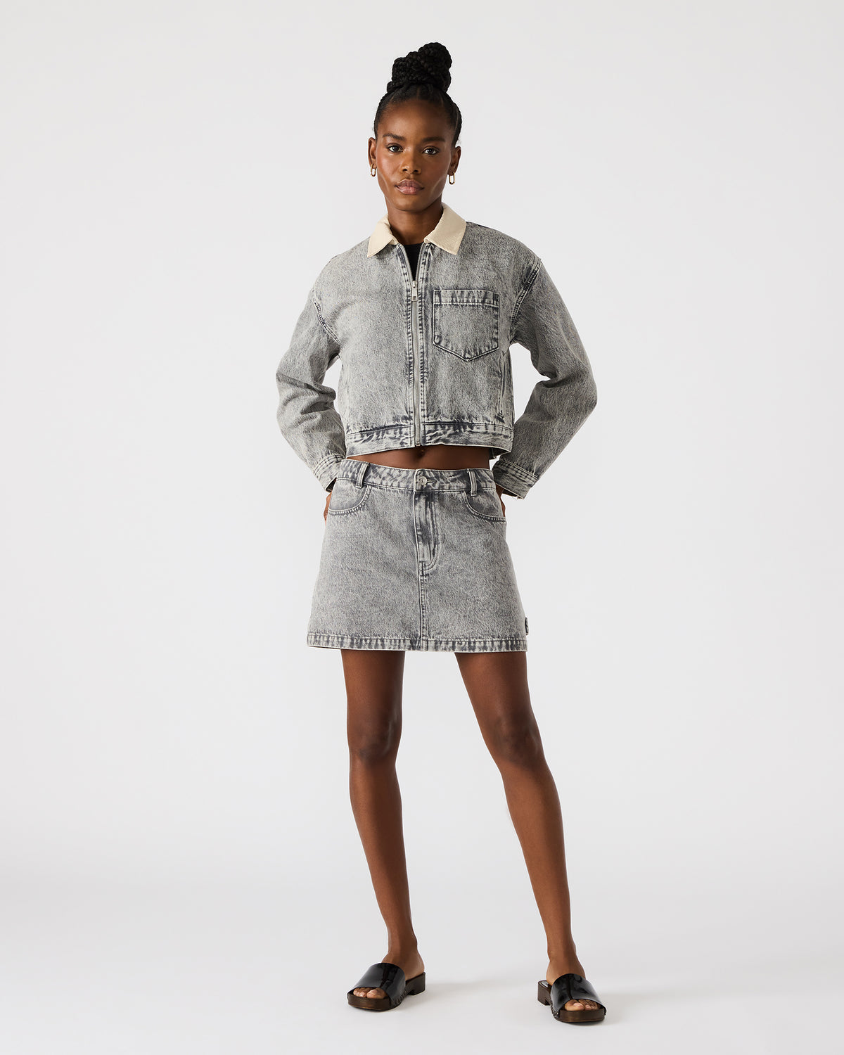 GLACIA Light Grey Women's Long-Sleeved Denim Jacket