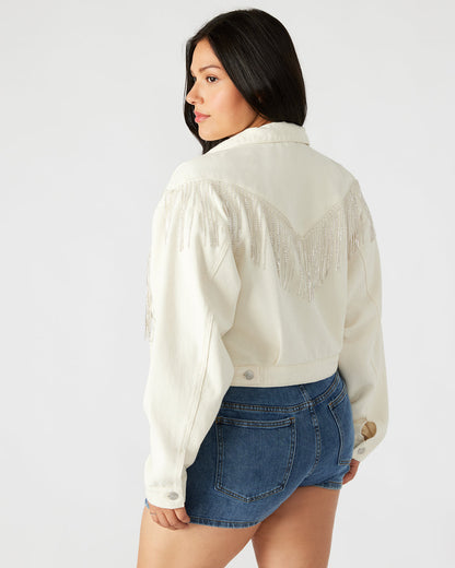 CANYON Denim Jacket Cream | Women's Rhinestone Fringe Jacket