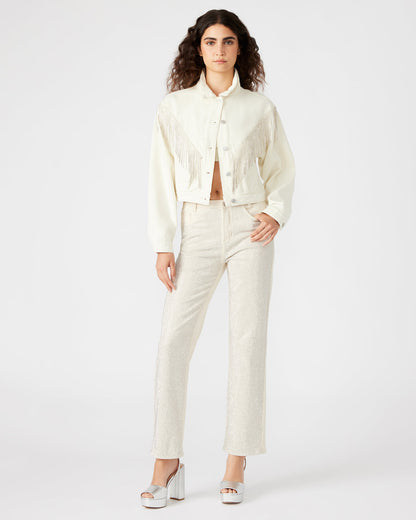 CANYON Denim Jacket Cream | Women's Rhinestone Fringe Jacket