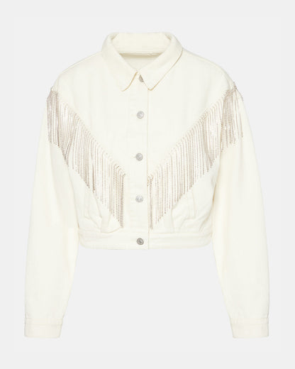 CANYON Denim Jacket Cream | Women's Rhinestone Fringe Jacket