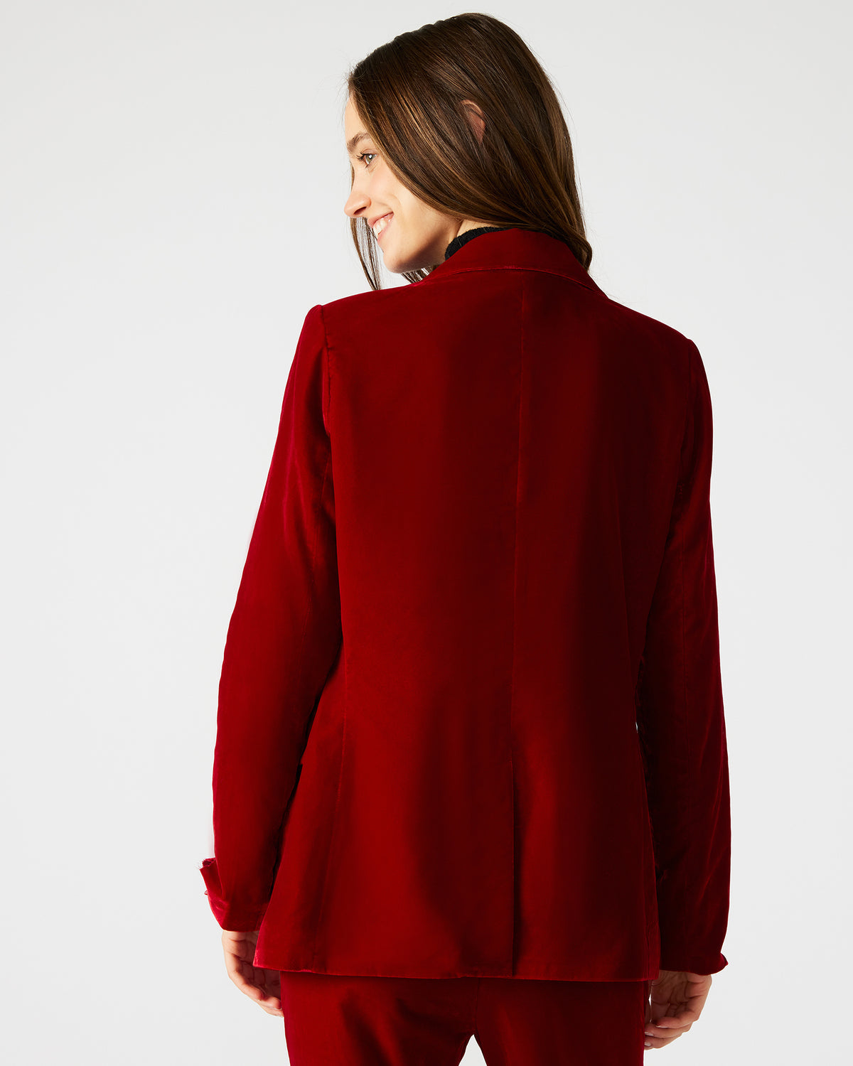 MERENE Blazer Red | Women's Long-Sleeved Button-Up Velvet Blazer