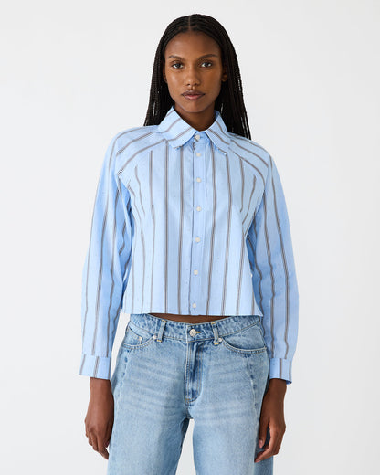 TESS Estate Blue Long-Sleeved Button-Up Women's Top