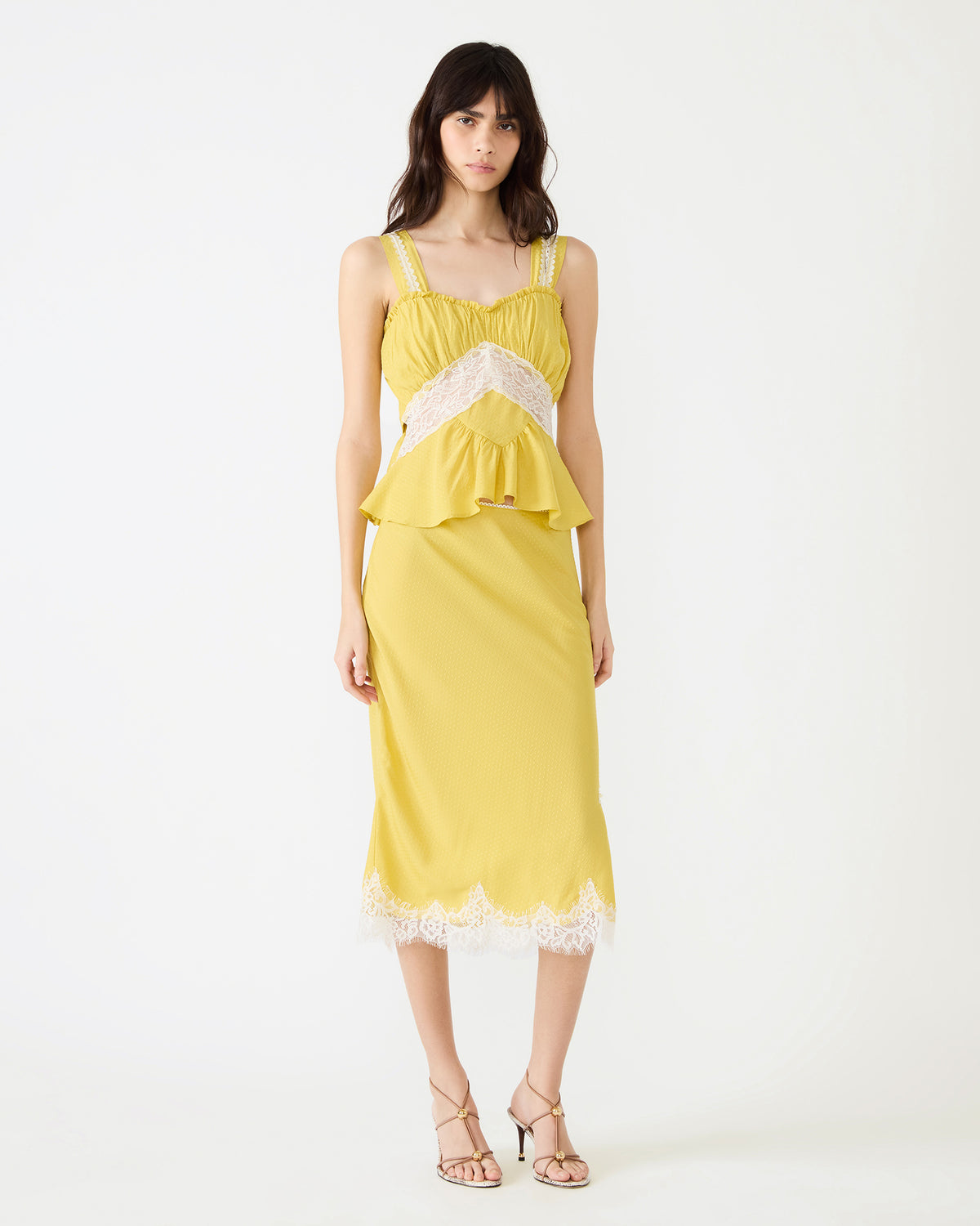 CINTHIA Golden Lime Sleeveless Lace Trim Women's Top