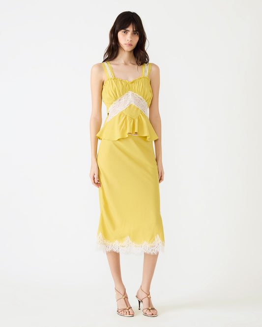 CINTHIA Golden Lime Sleeveless Lace Trim Women's Top