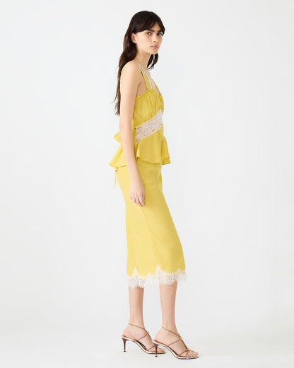 CINTHIA Golden Lime Sleeveless Lace Trim Women's Top