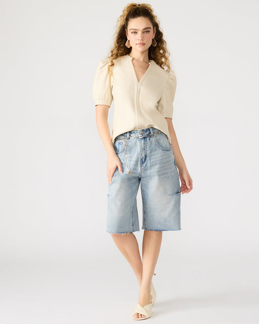 JANE Bone Women's Short-Sleeved Suede Top