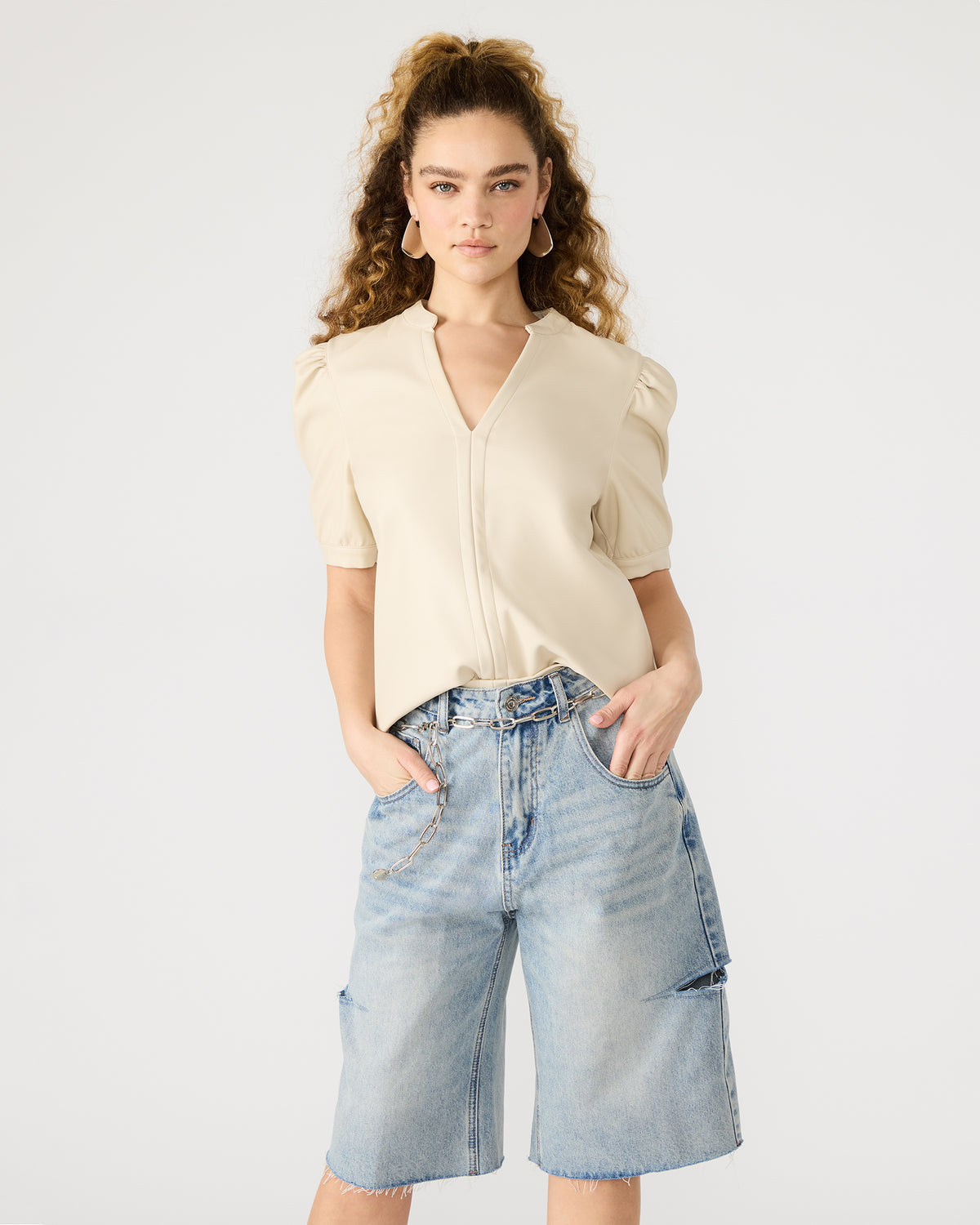 JANE Bone Women's Short-Sleeved Suede Top