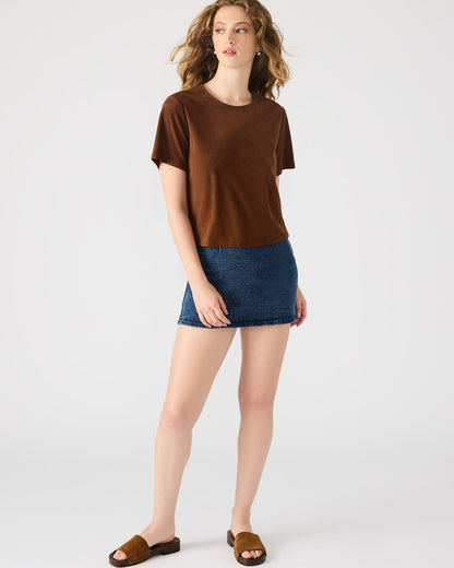 EZRA Chicory Coffee Short-Sleeved Faux-Suede Women's Top