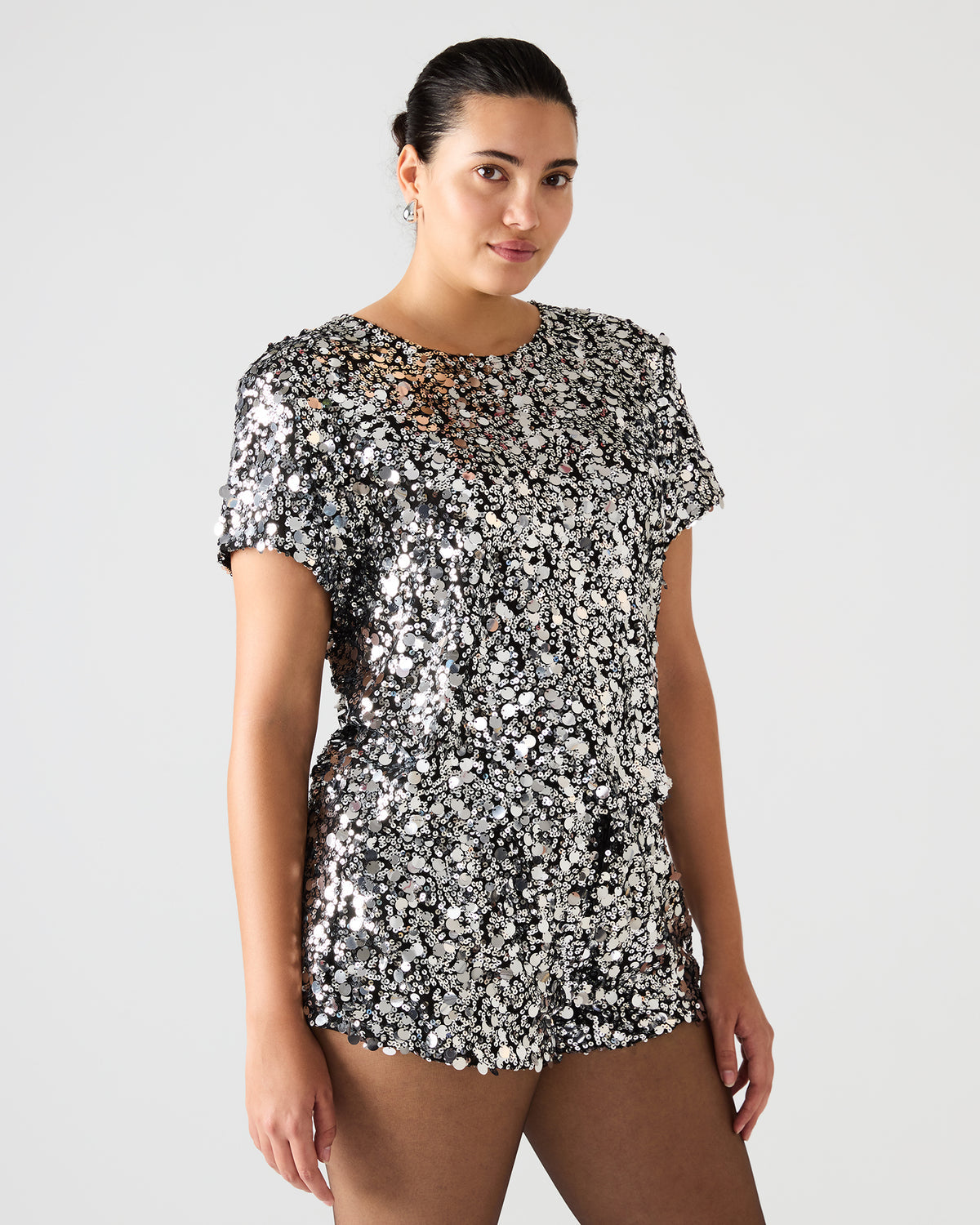 CRESSA Silver Embellished Sequin Women's Top