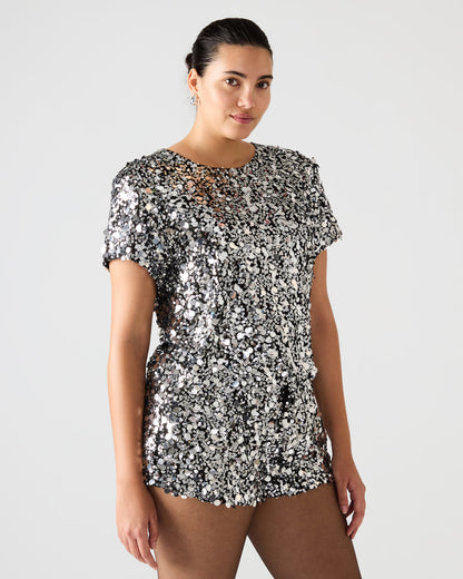CRESSA Silver Embellished Sequin Women's Top