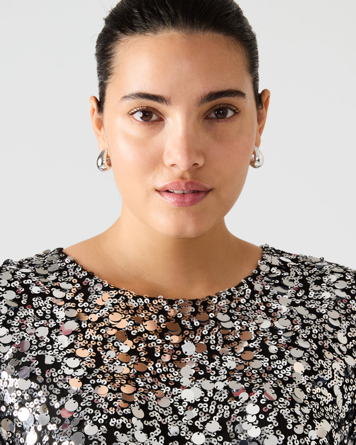 CRESSA Silver Embellished Sequin Women's Top