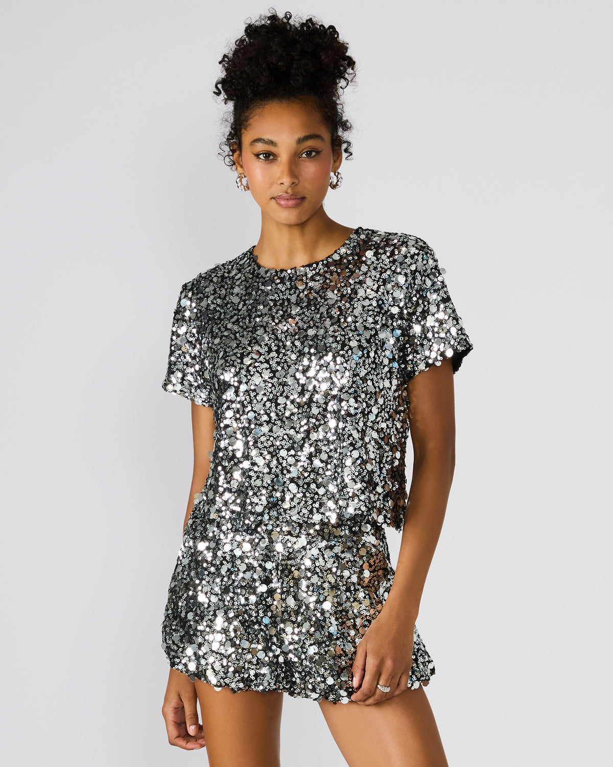 CRESSA Silver Embellished Sequin Women's Top