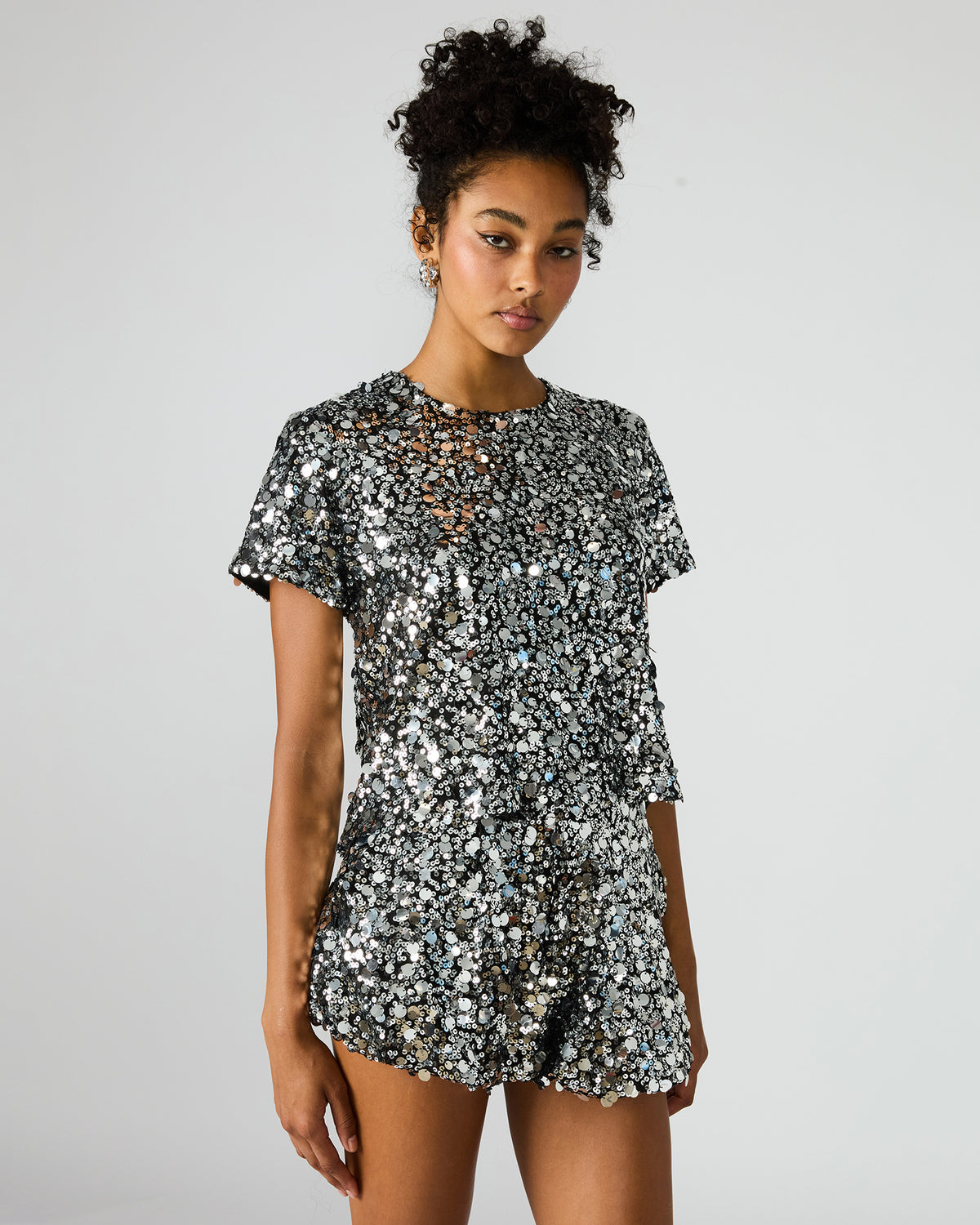 CRESSA Silver Embellished Sequin Women's Top