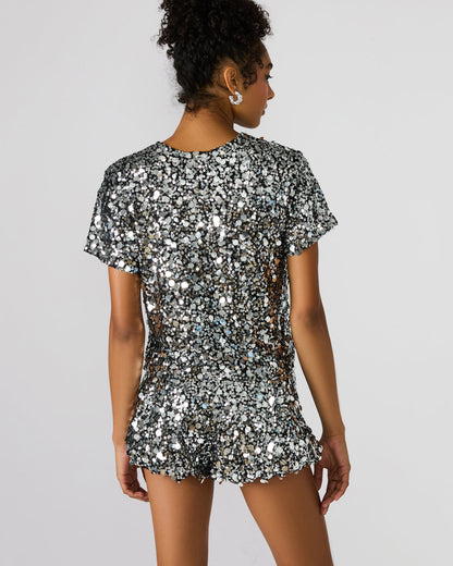 CRESSA Silver Embellished Sequin Women's Top