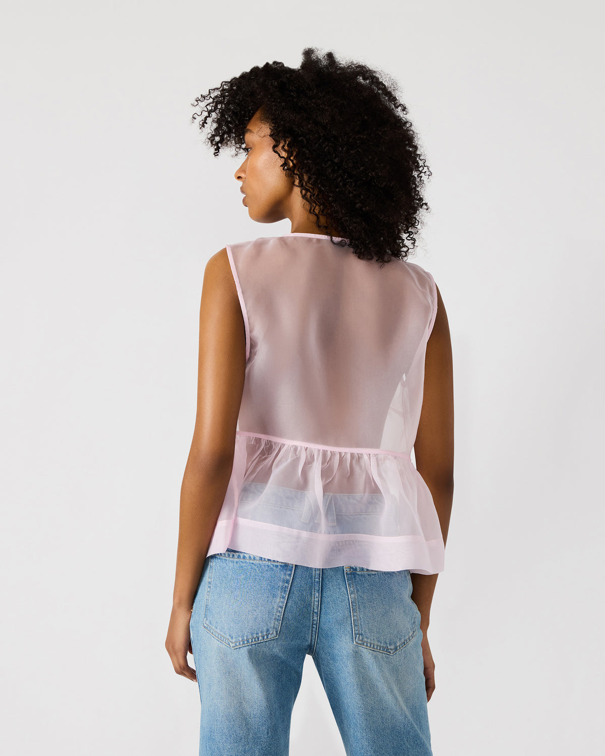 PAULINA Light Pink Sheer Mesh Bow Detail Tie-Front Women's Top