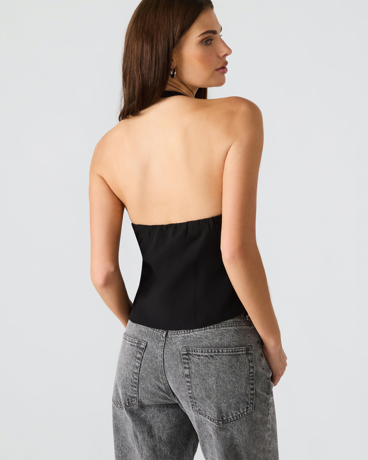 JUVIA Black Sleeveless Bow Detail Halter Women's Top