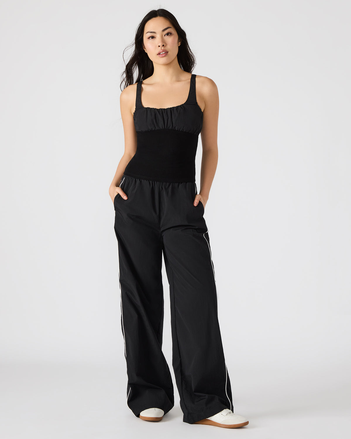 LUANA Black Pull-Over Ruched Tank Top