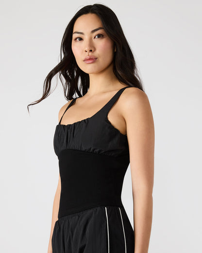 LUANA Black Pull-Over Ruched Tank Top