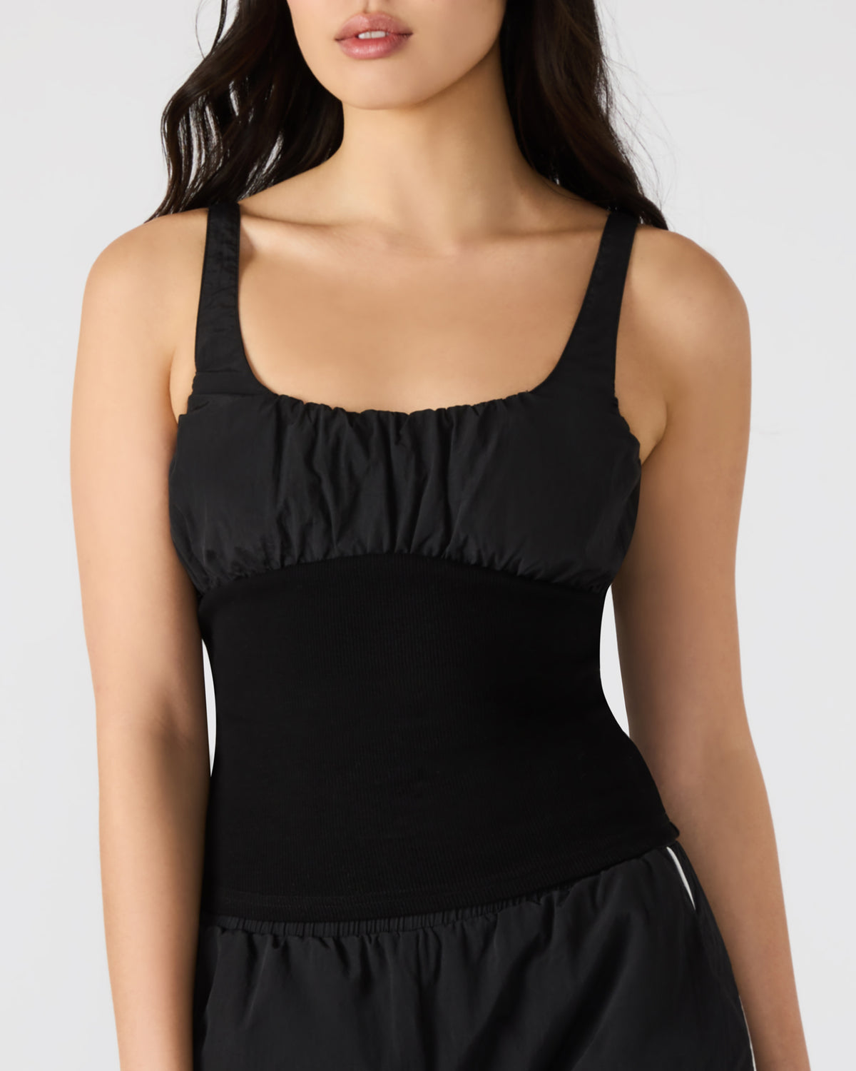 LUANA Black Pull-Over Ruched Tank Top