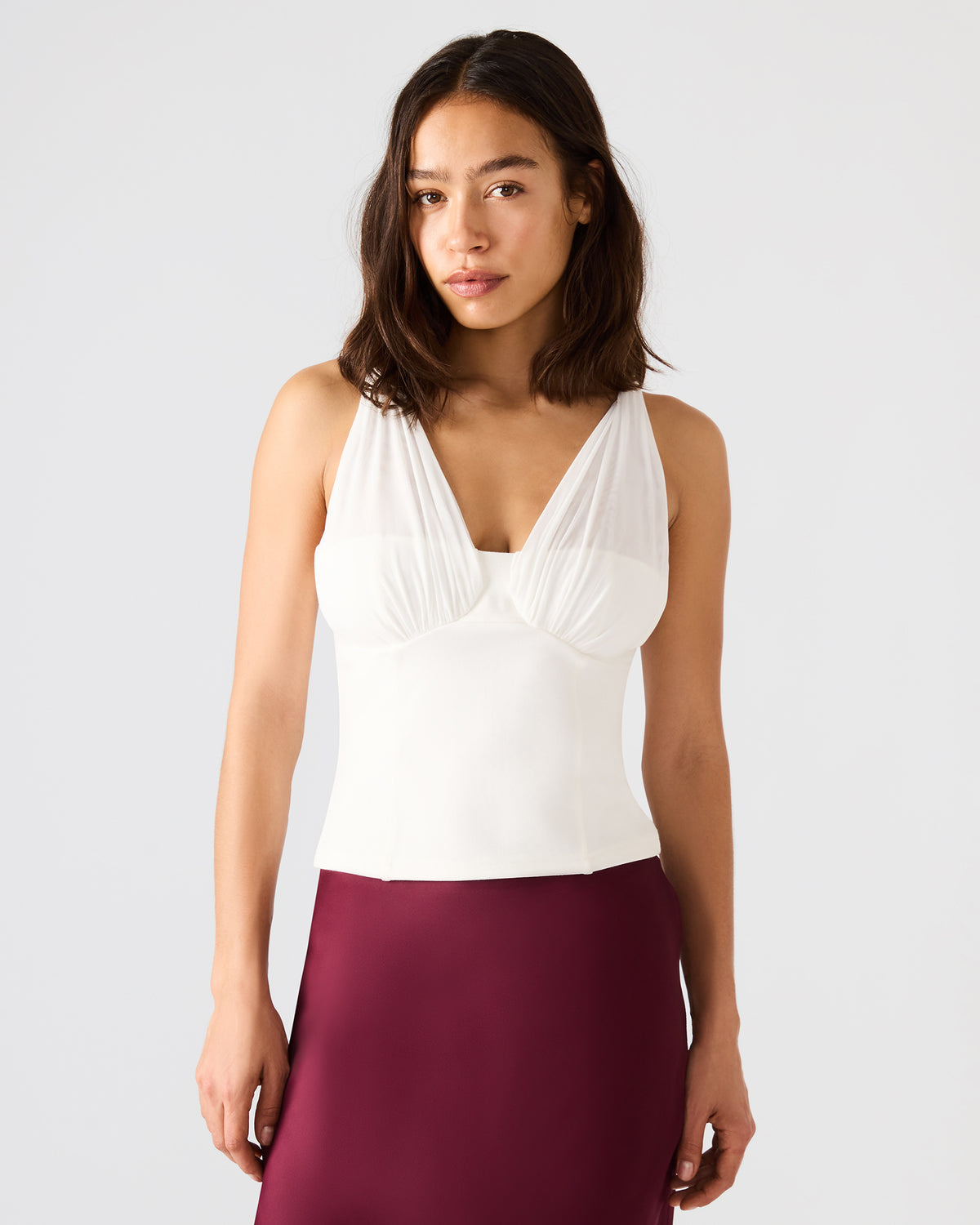 ADDISYN Antique V-neck Sleeveless Mesh Women's Top