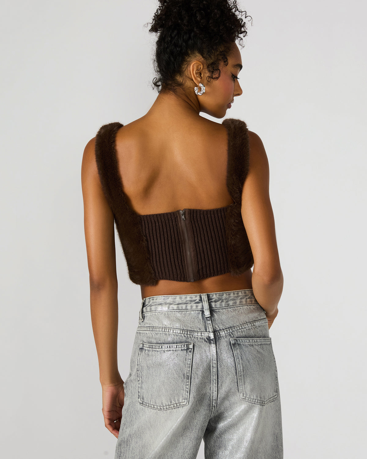 HANNIA Faux Fur Dark Espresso Cropped Women's Top