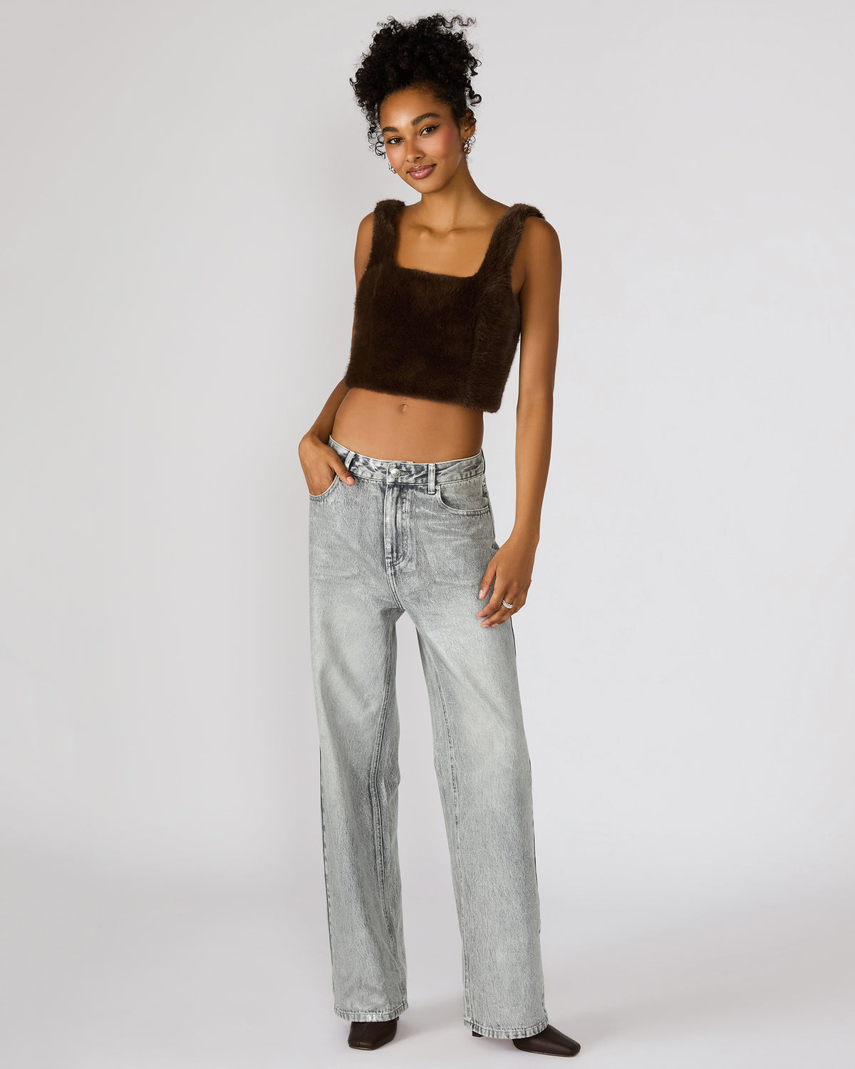 HANNIA Faux Fur Dark Espresso Cropped Women's Top