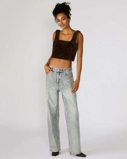 HANNIA Faux Fur Dark Espresso Cropped Women's Top