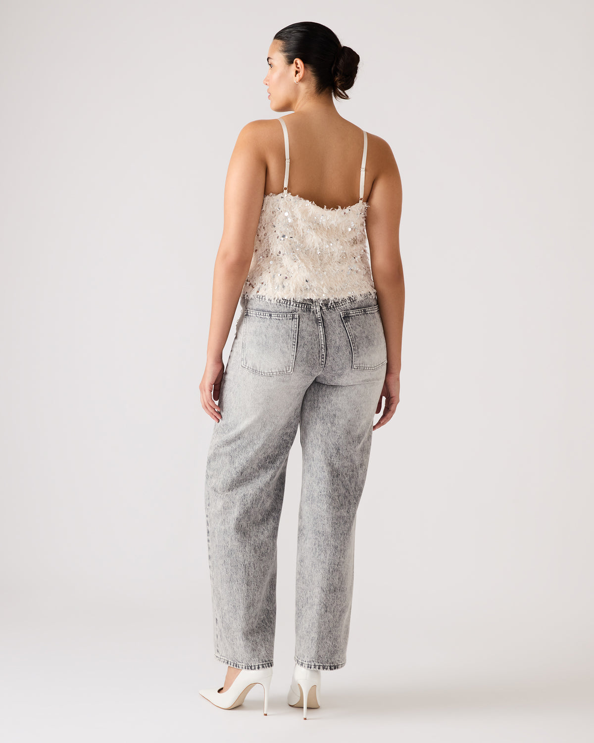 BLAKELYN Ivory Feather Sequin Embellished Women's Top