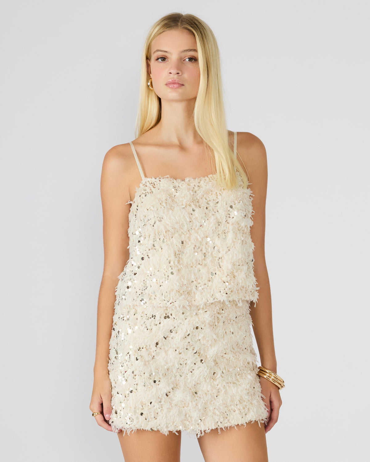 BLAKELYN Ivory Feather Sequin Embellished Women's Top
