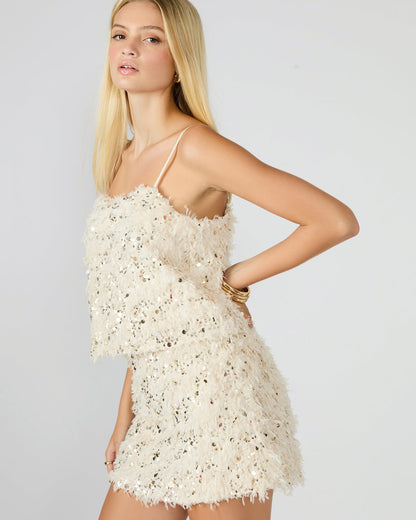 BLAKELYN Ivory Feather Sequin Embellished Women's Top