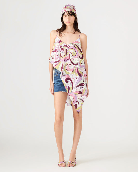 MARGAN Petal Paisley Sleevelss Asymmetrical Flowy Women's Top