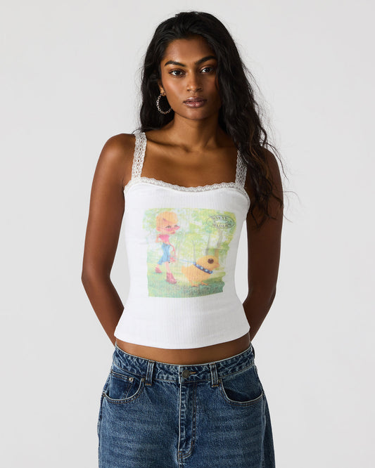 LOVE GOLDIE Antique Lace Trim Sleeveless Graphic Women's Tank Top