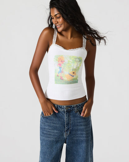 LOVE GOLDIE Antique Lace Trim Sleeveless Graphic Women's Tank Top
