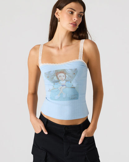 LOVE GOLDIE Surf Blue Lace Trim Sleeveless Graphic Women's Tank Top