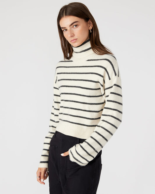 NARSHA Black/White Women's Turtleneck Stripe Sweater