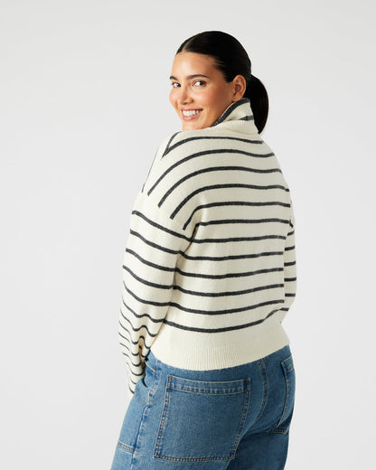 NARSHA Black/White Women's Turtleneck Stripe Sweater