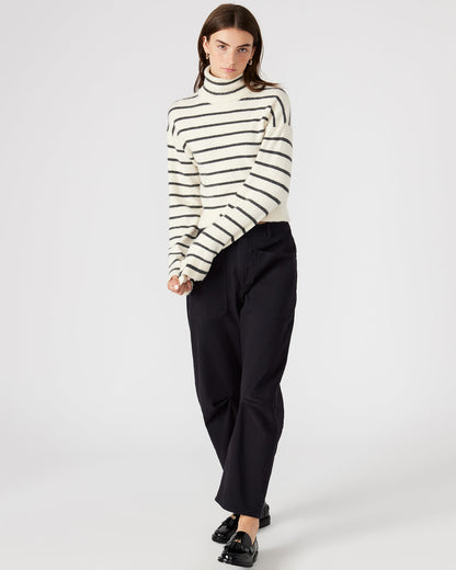 NARSHA Black/White Women's Turtleneck Stripe Sweater