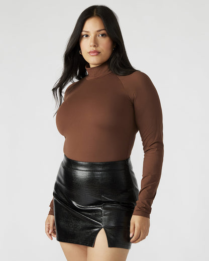 NELLE Bodysuit Brown | Women's Mock Neck Stretch Bodysuit