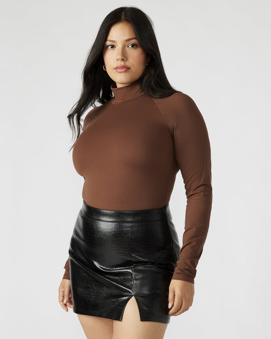 NELLE Bodysuit Brown | Women's Mock Neck Stretch Bodysuit