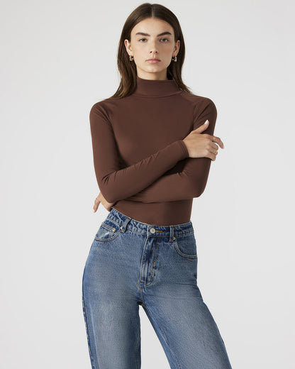 NELLE Bodysuit Brown | Women's Mock Neck Stretch Bodysuit