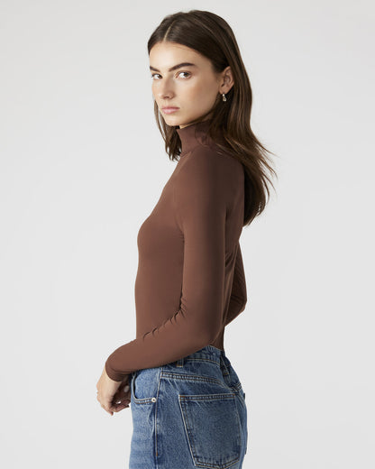 NELLE Bodysuit Brown | Women's Mock Neck Stretch Bodysuit