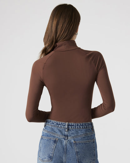 NELLE Bodysuit Brown | Women's Mock Neck Stretch Bodysuit