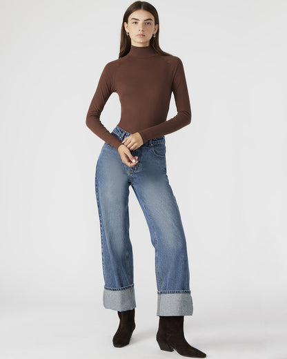 NELLE Bodysuit Brown | Women's Mock Neck Stretch Bodysuit