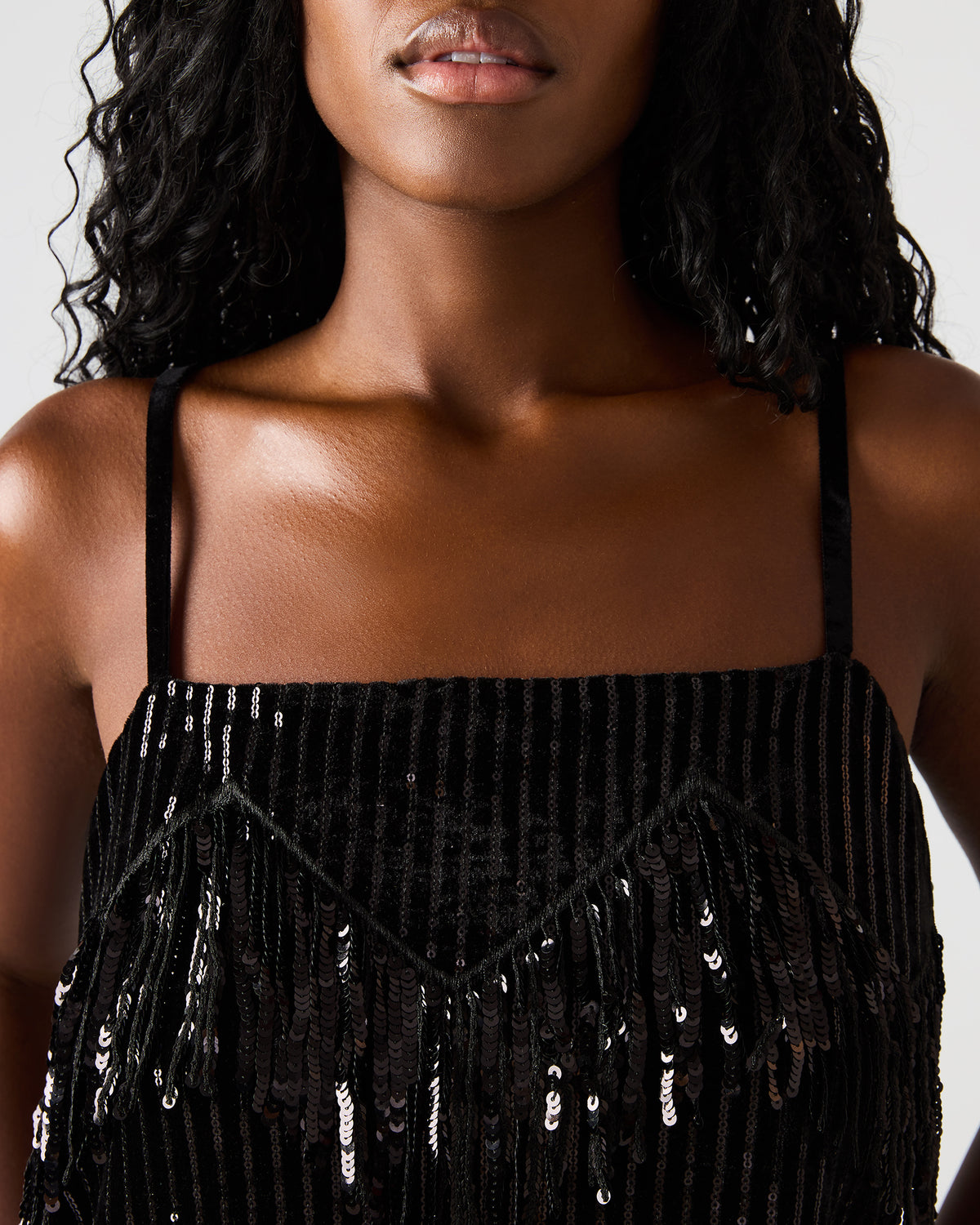BLAKELYN Sequin Black Fringe Embellished Women's Top