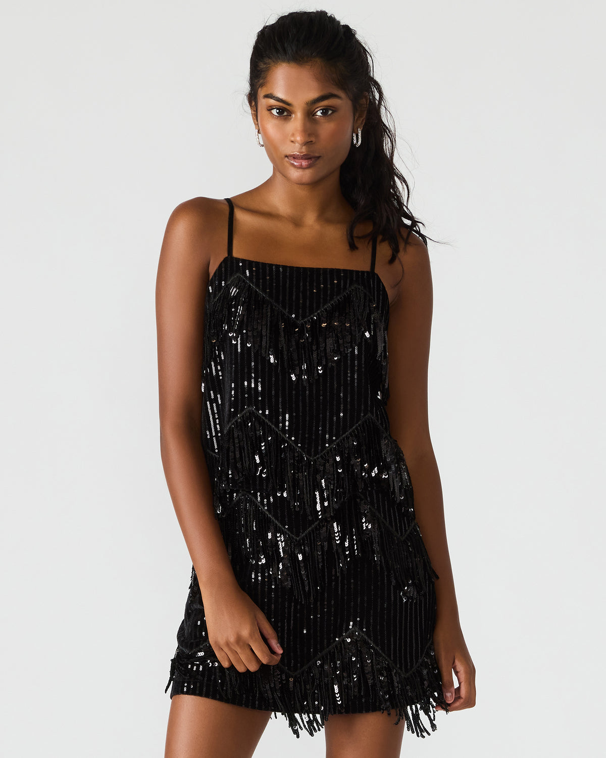 BLAKELYN Sequin Black Fringe Embellished Women's Top