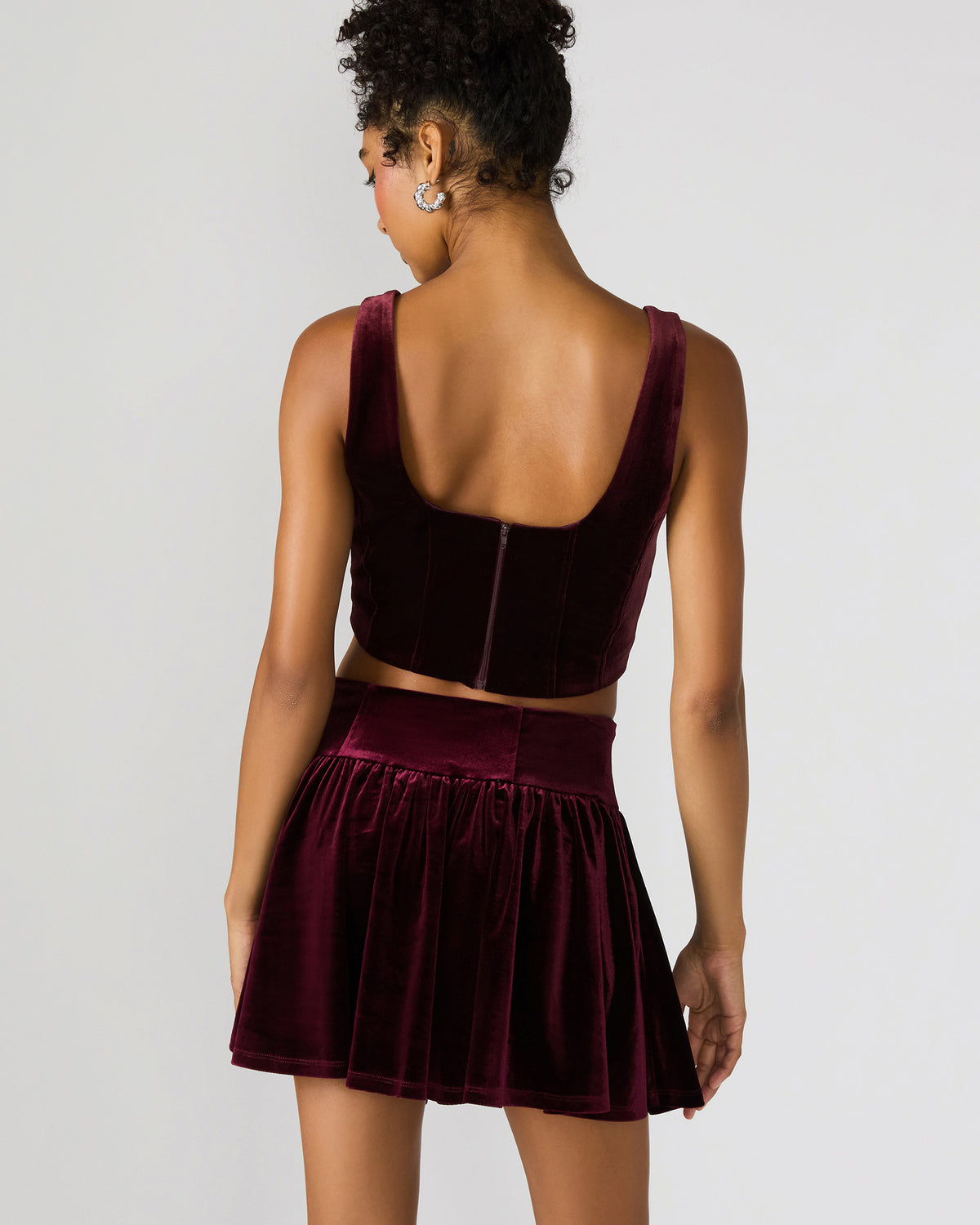 ARYANNA Wine Cropped Velvet Women's Top
